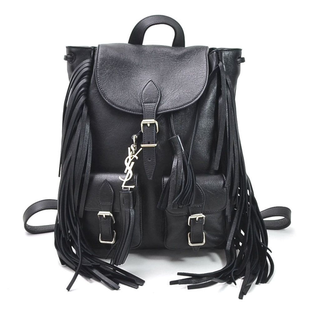 Saint Laurent Festival Fringe Backpack Leather Black Silver Hardware - Picture 1 of 3